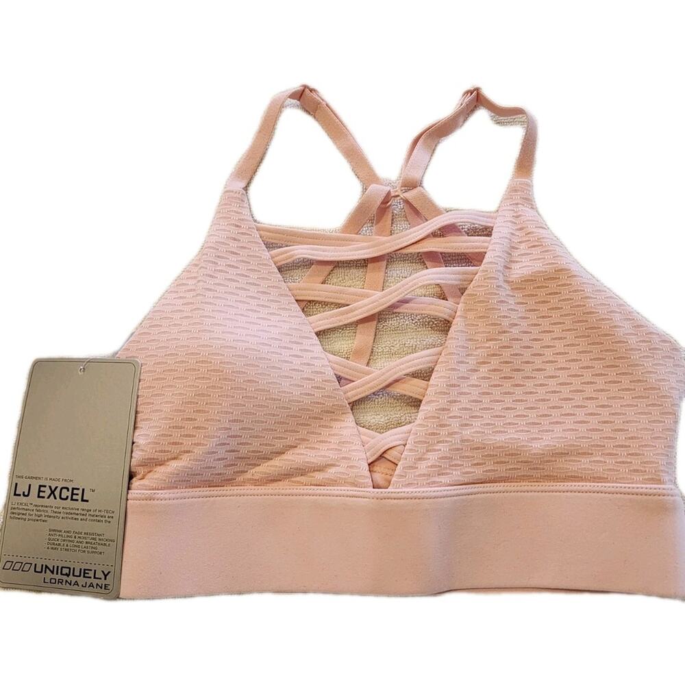 NEW Lorna Jane Sport Bra XS Pastel Pink Strappy Uniquely Gym Athletic Wire Free
